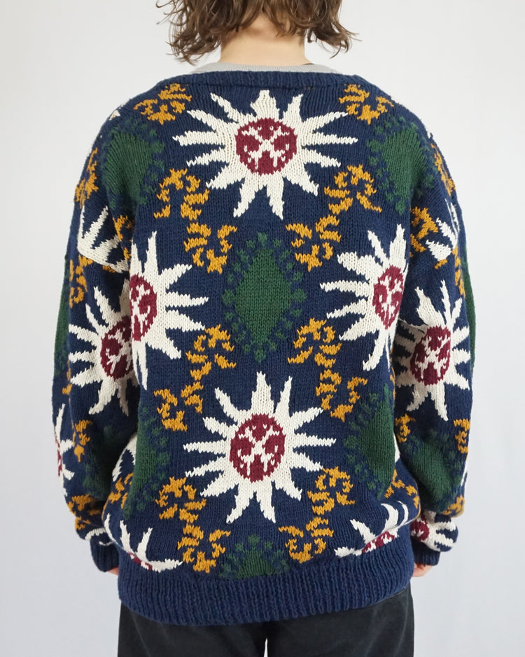 Blue Cotton Patterned Jumper - XL