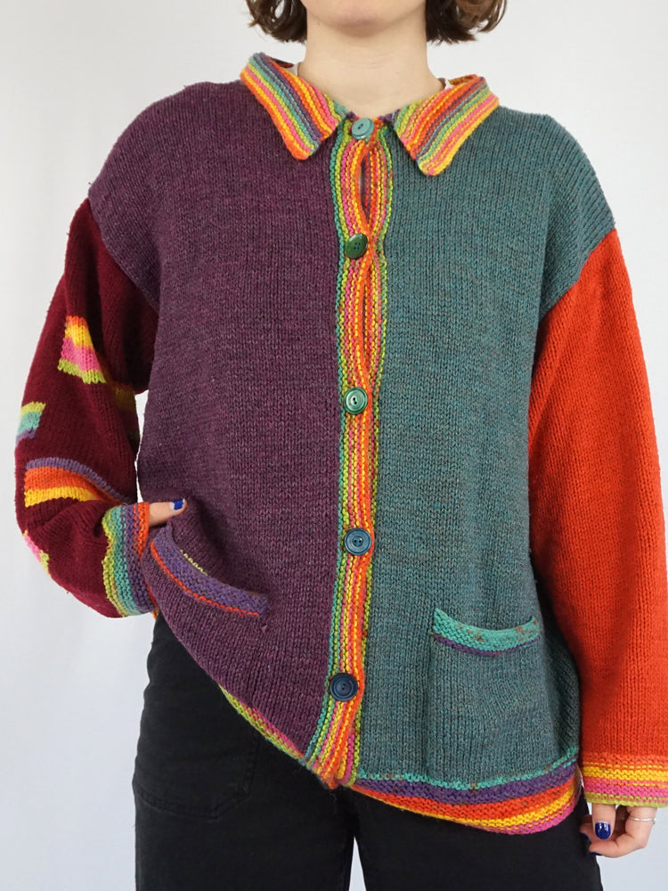 Multicoloured Patterned Cardigan - L/XL