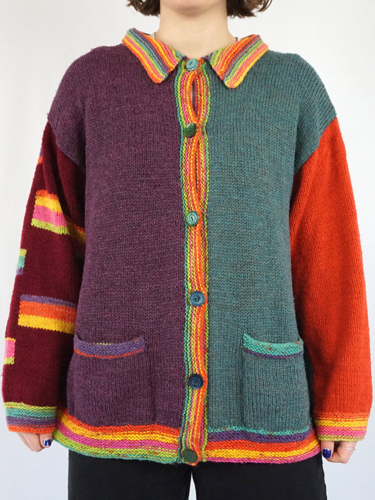 Multicoloured Patterned Cardigan - L/XL