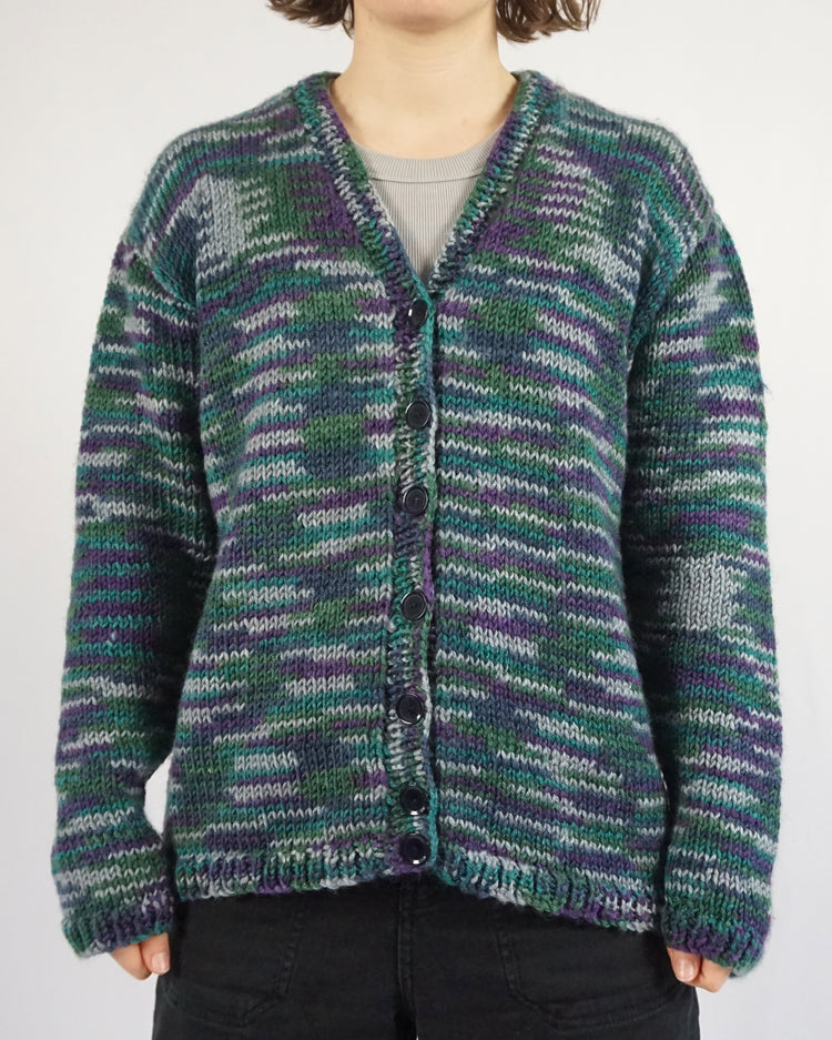 Purple, Blue & Green Knitted Cardigan - L