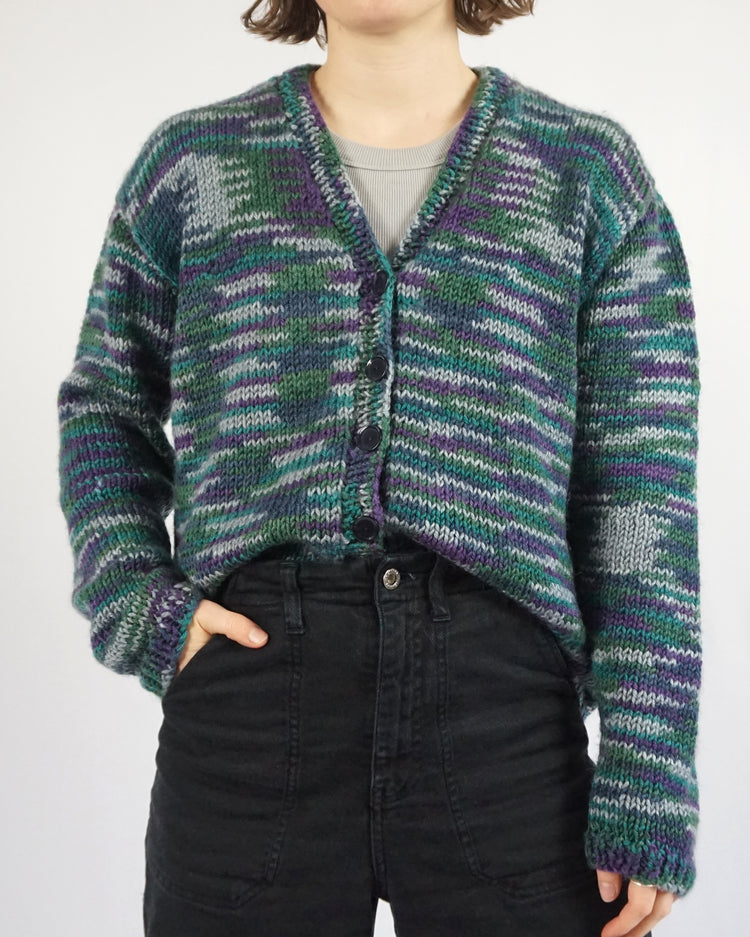 Purple, Blue & Green Knitted Cardigan - L