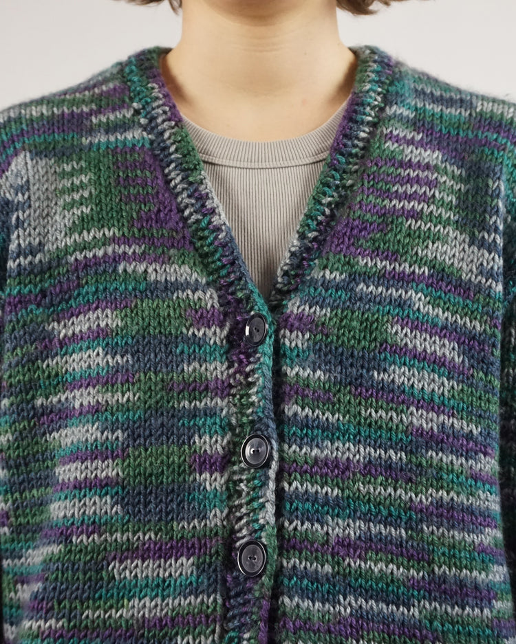 Purple, Blue & Green Knitted Cardigan - L