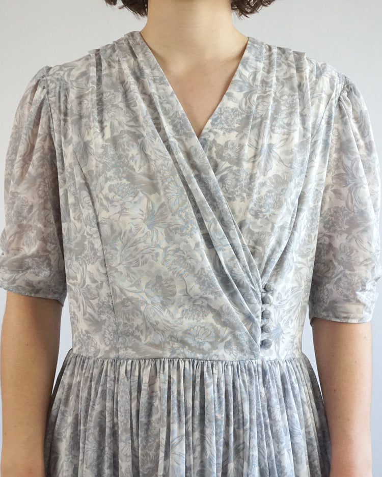 Laura Ashley White & Grey Floral Dress - L