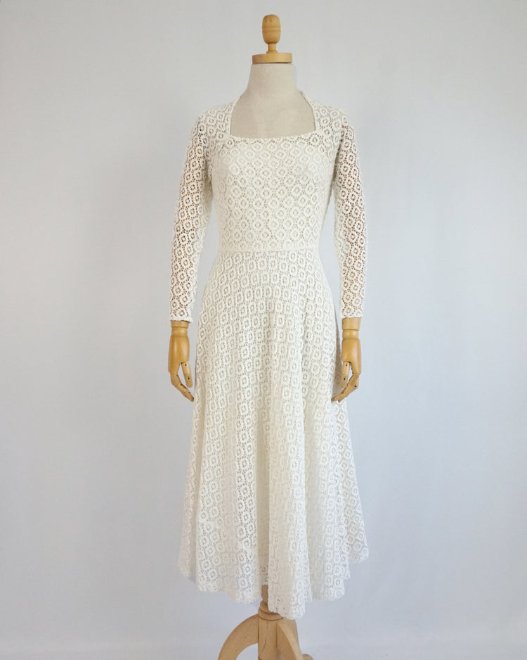 50s White Crochet Dress - XS