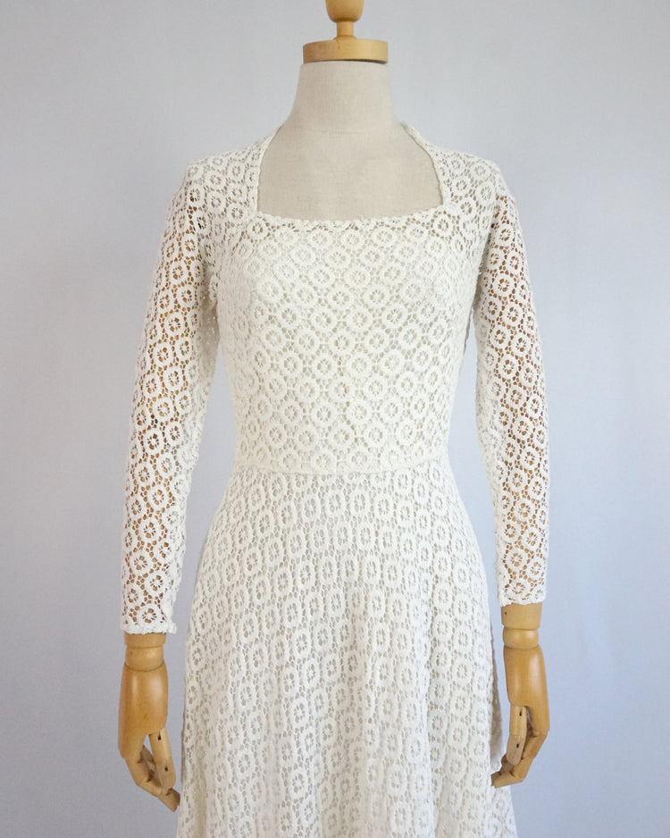 50s White Crochet Dress - XS