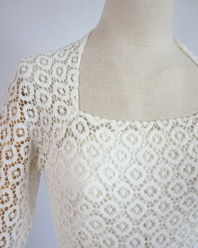 50s White Crochet Dress - XS