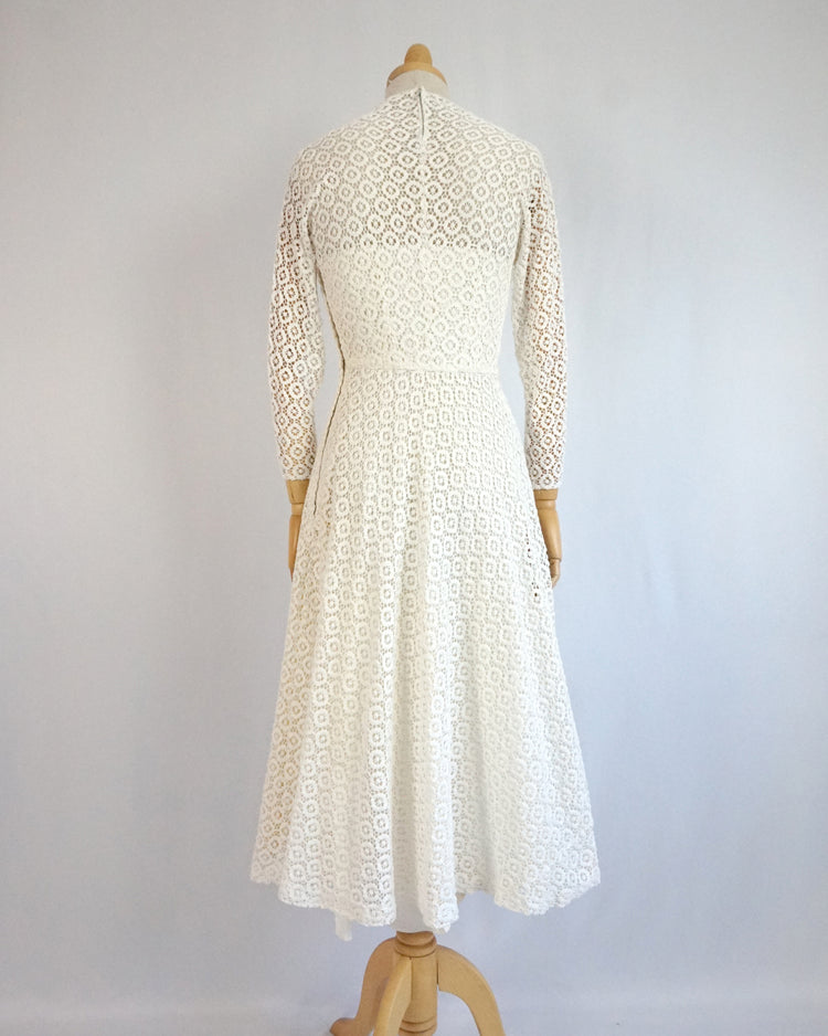 50s White Crochet Dress - XS