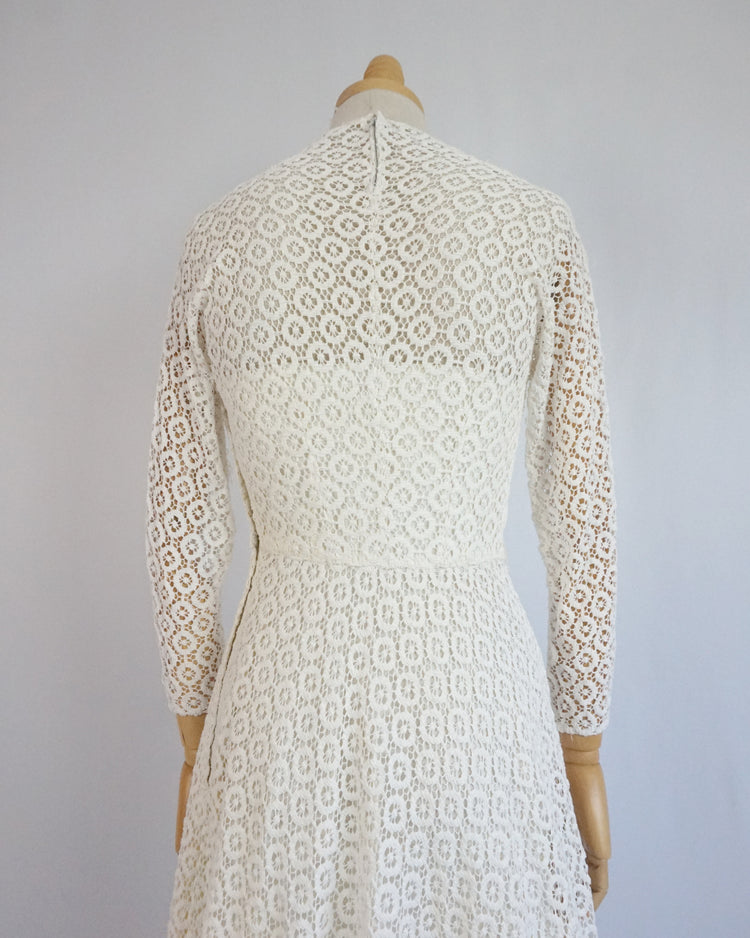 50s White Crochet Dress - XS