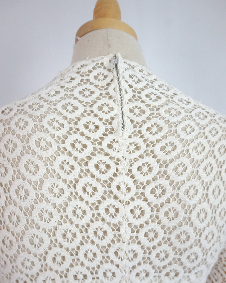 50s White Crochet Dress - XS