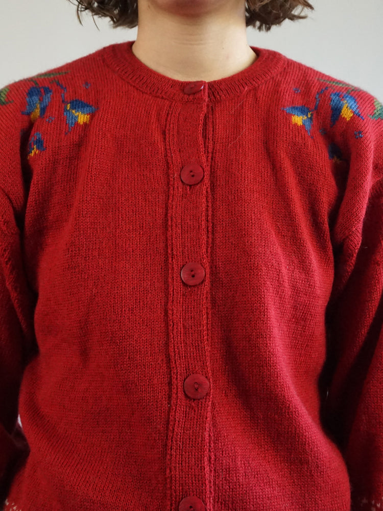 Red Tulip Wool Cardigan - M/L