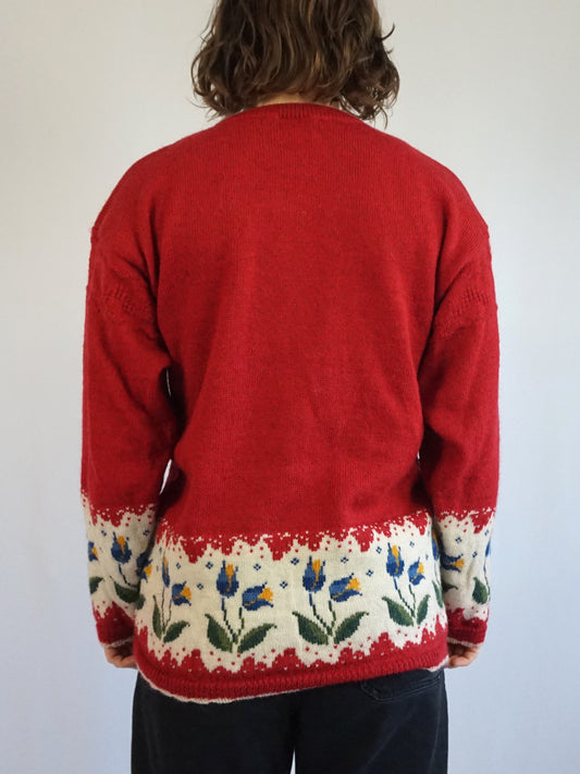 Red Tulip Wool Cardigan - M/L