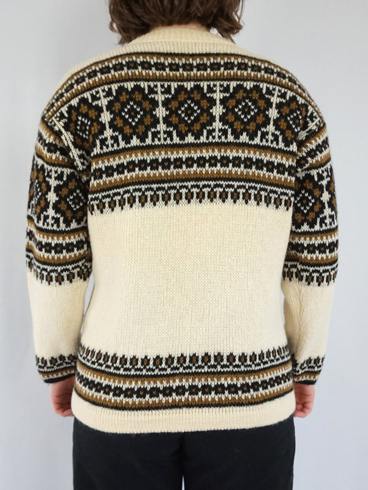 Norwegian Patterned Wool Cardigan - M