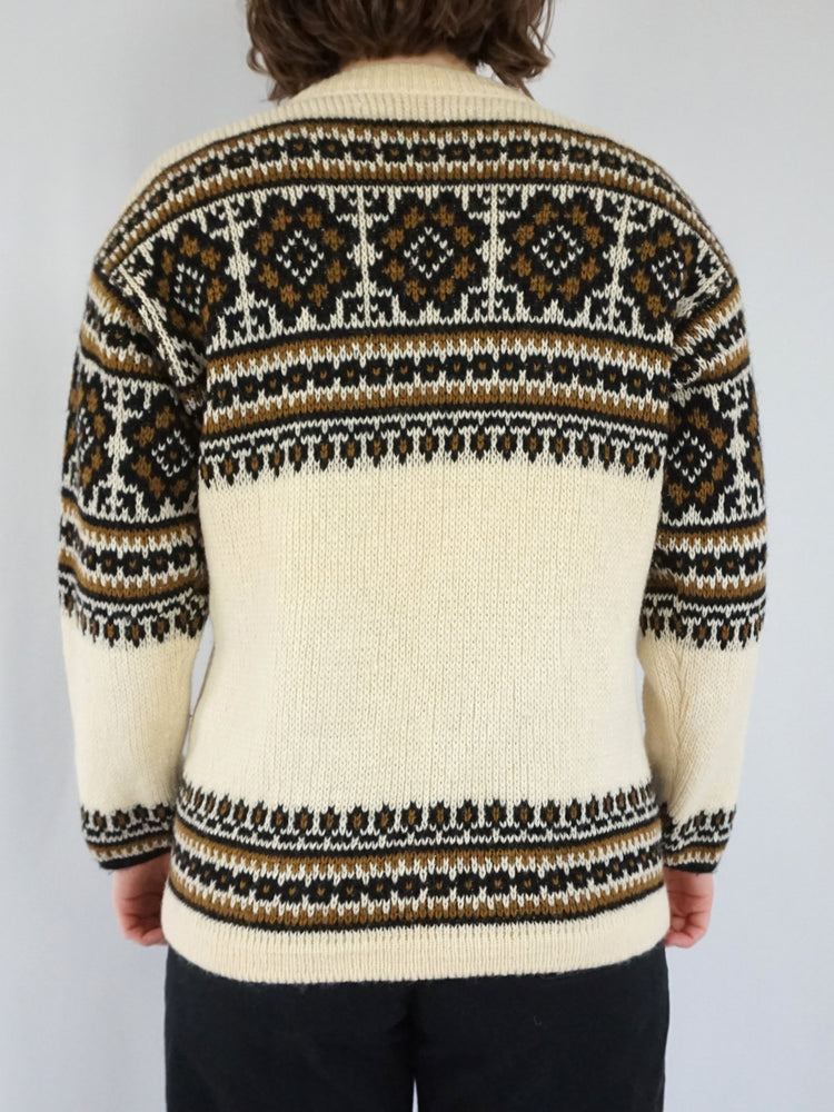 Norwegian Patterned Wool Cardigan - M