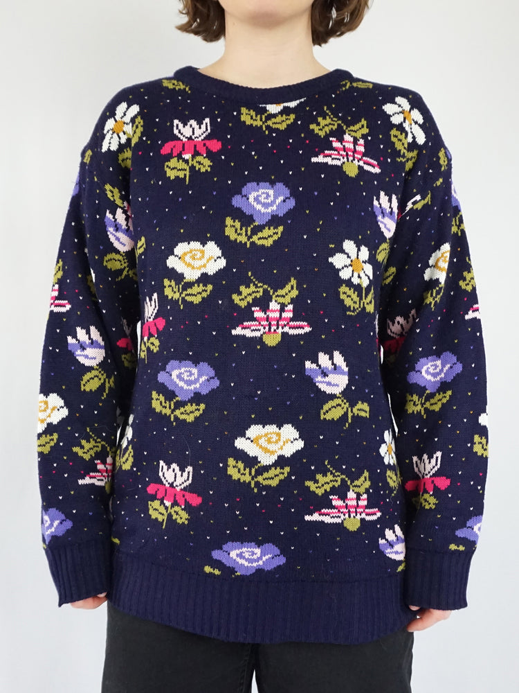 Blue Daisy Tulip Jumper - L