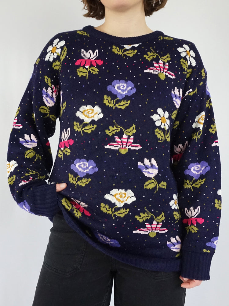 Blue Daisy Tulip Jumper - L