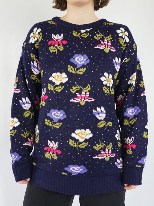 Blue Daisy Tulip Jumper - L