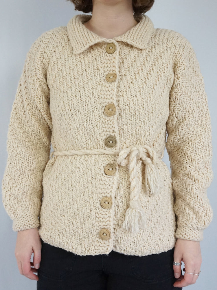 Belted Chunky Wool Cardigan - S