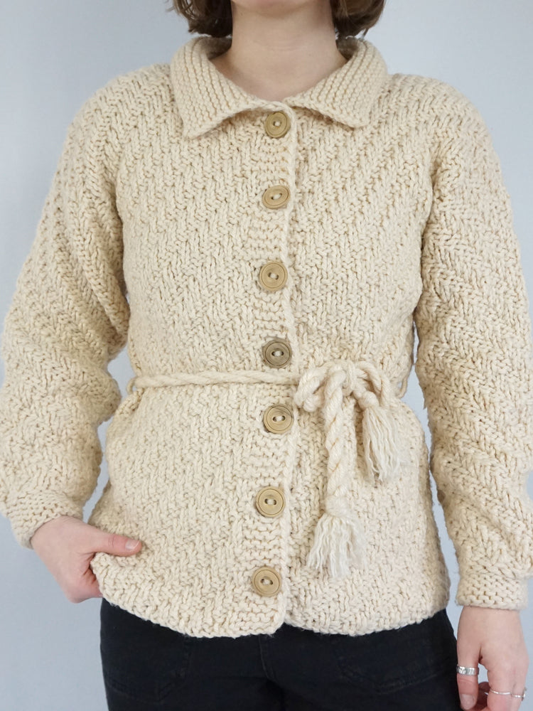 Belted Chunky Wool Cardigan - S