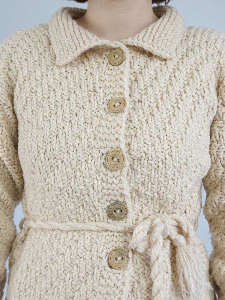 Belted Chunky Wool Cardigan - S