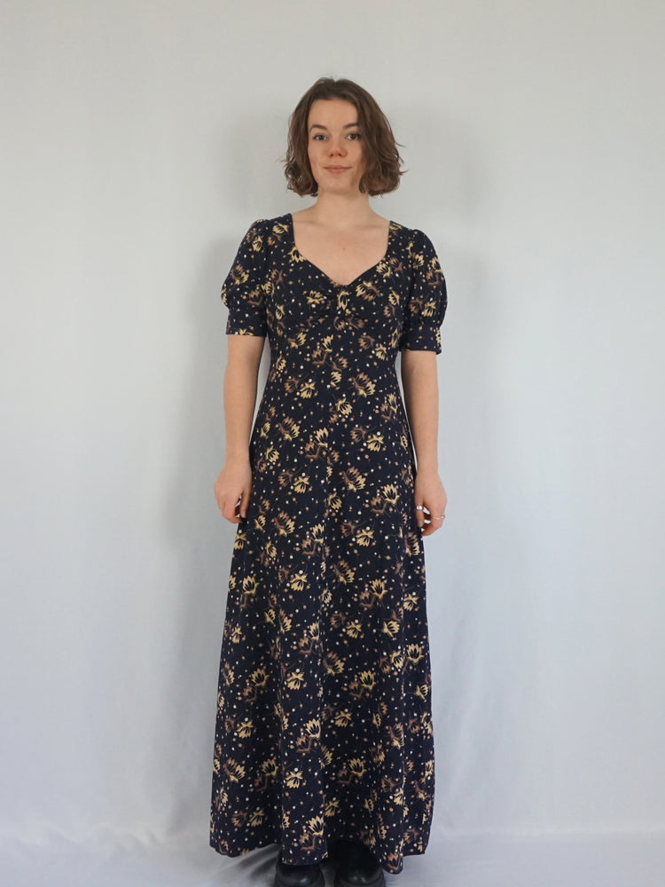 Black Floral Prairie Dress - S