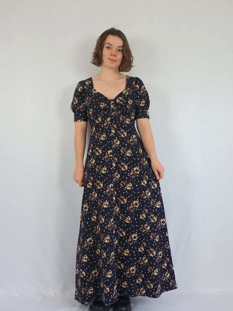 Black Floral Prairie Dress - S