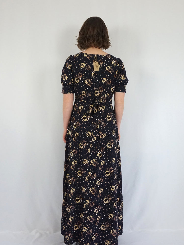 Black Floral Prairie Dress - S