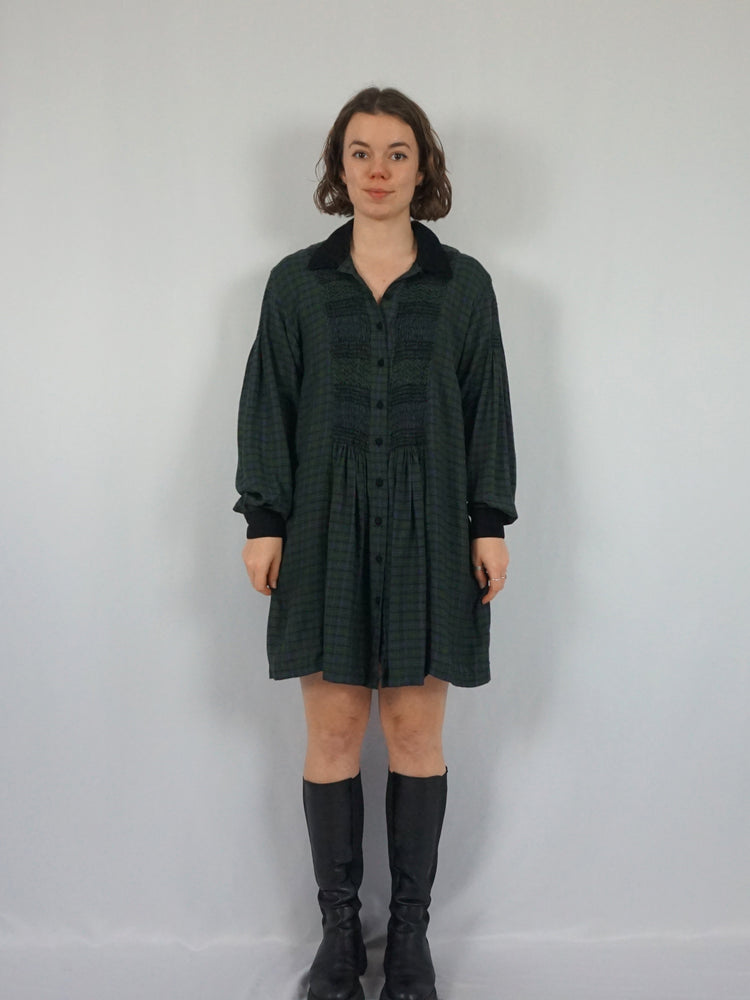 Monsoon Smocked Tartan Dress - L