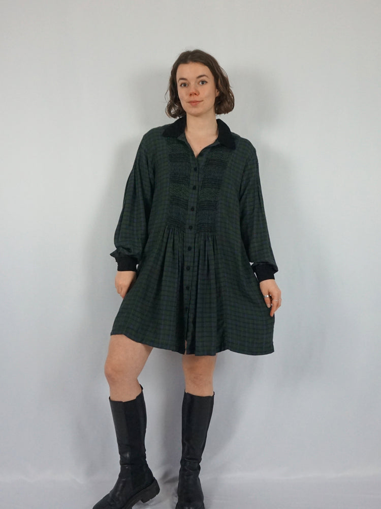 Monsoon Smocked Tartan Dress - L