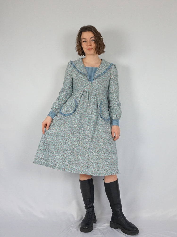 Blue Collared Floral Dress - S