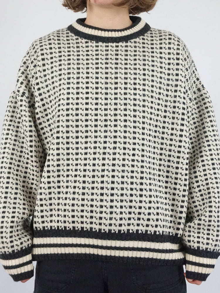 Birdseye Patterned Wool Jumper - L