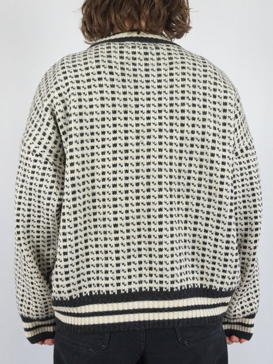 Birdseye Patterned Wool Jumper - L