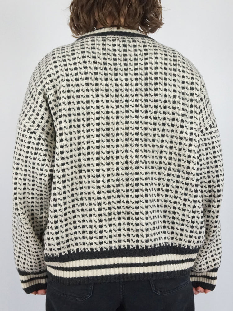 Birdseye Patterned Wool Jumper - L