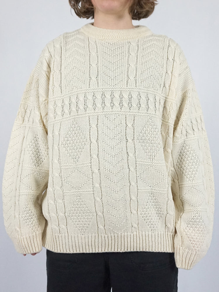 White Cable Knit Jumper - XL