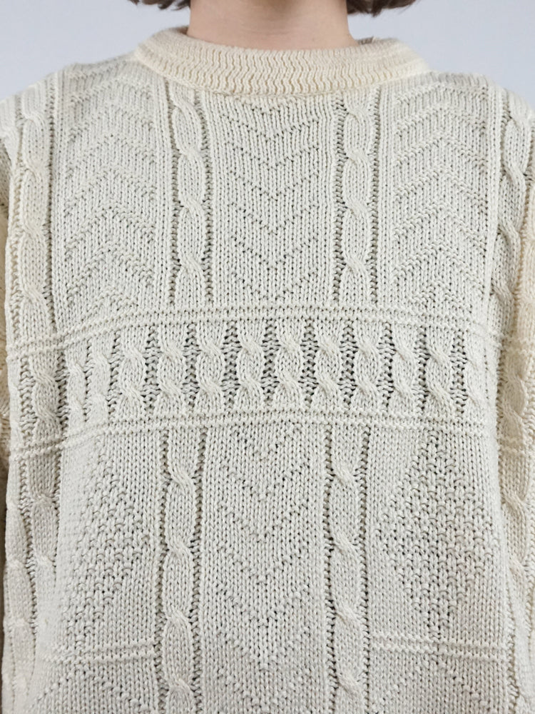 White Cable Knit Jumper - XL