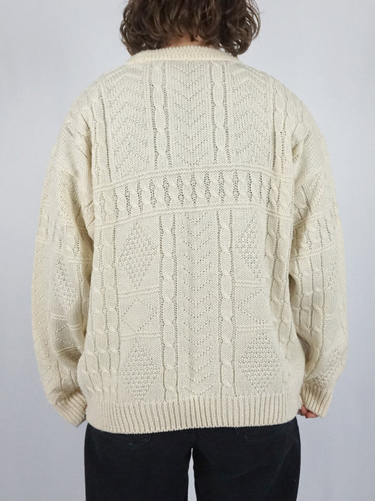 White Cable Knit Jumper - XL