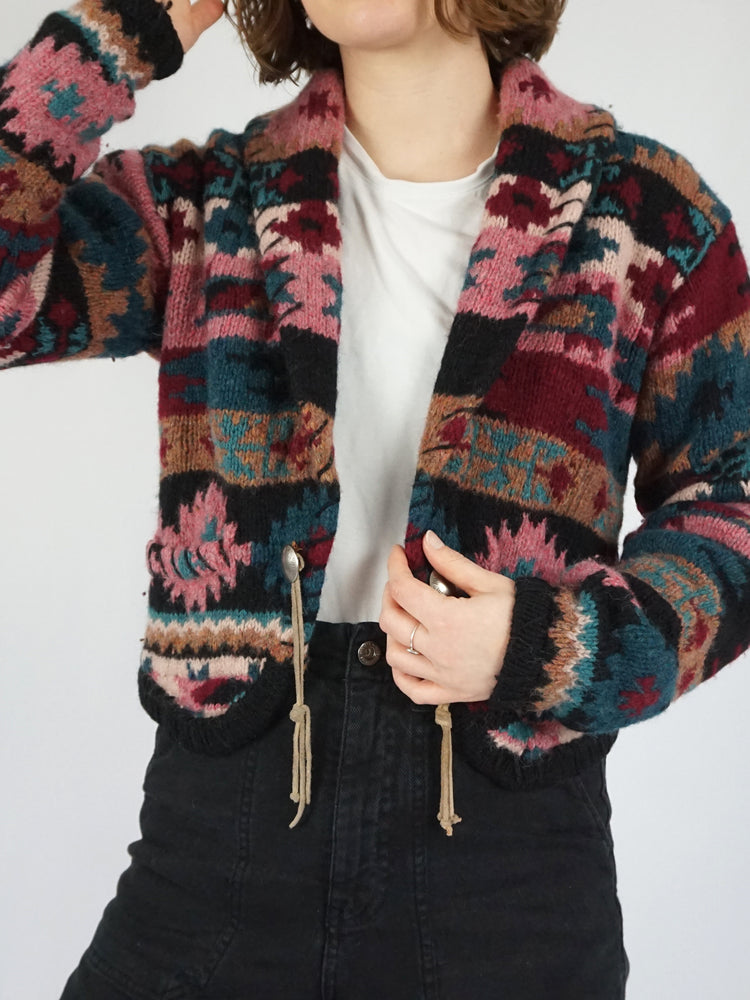 Aztec Patterned Wool Cardigan - M