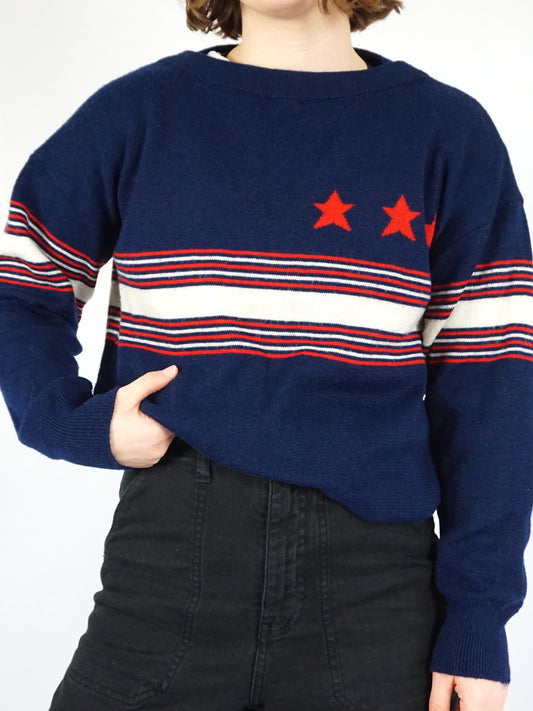 Navy Wool Star Jumper - L