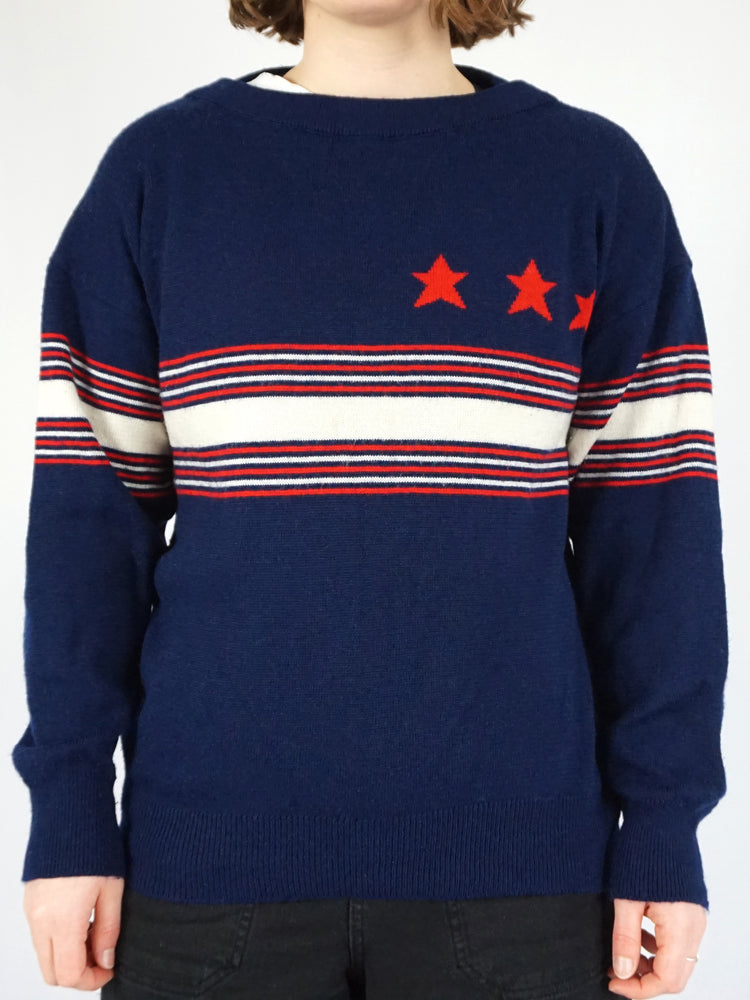 Navy Wool Star Jumper - L