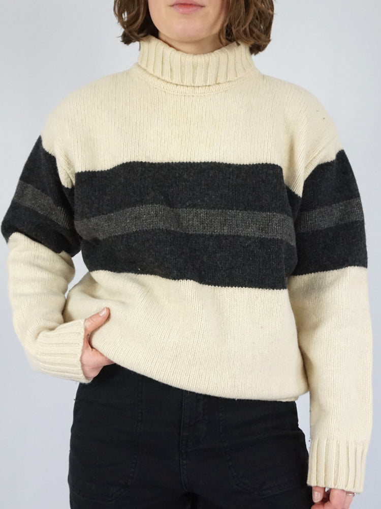 Striped Wool Turtleneck Jumper - XL