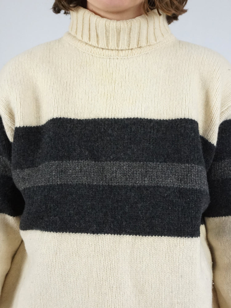 Striped Wool Turtleneck Jumper - XL