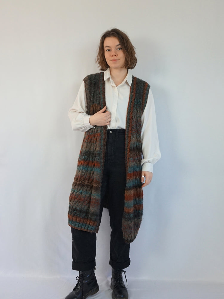 Midi Length Cable Knit Vest - XL