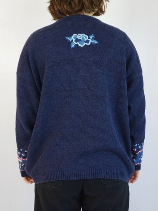 Navy Tulchan Embroidered Jumper - L