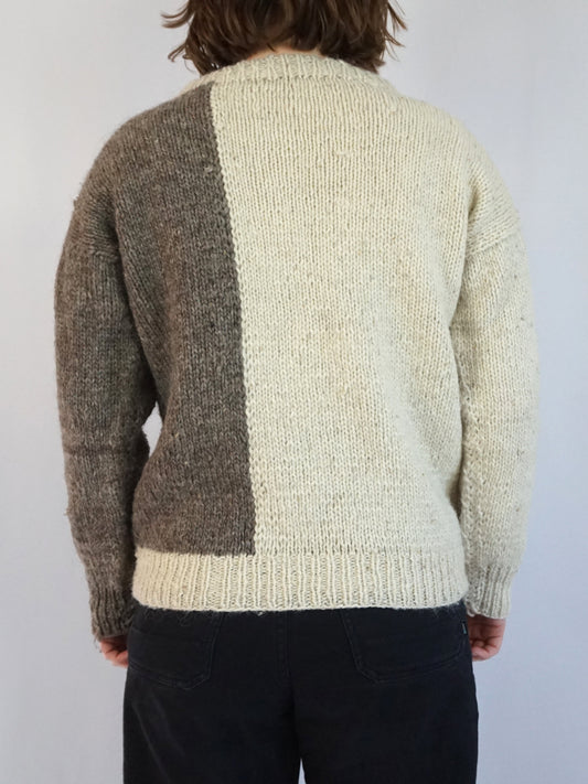 White, Grey & Purple Wool Jumper - M