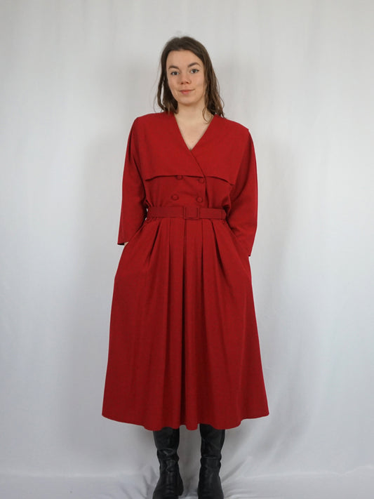 Red Sailor Collar Maxi Dress - L