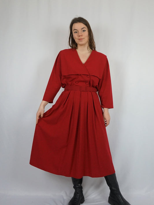 Red Sailor Collar Maxi Dress - L