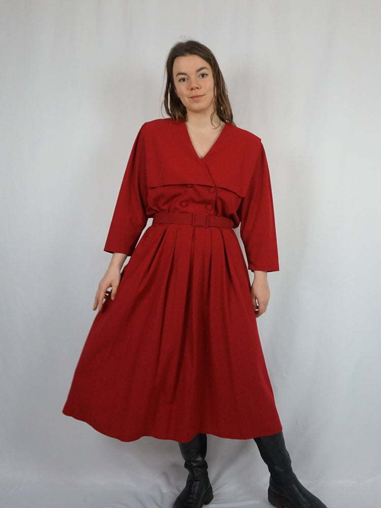 Red Sailor Collar Maxi Dress - L