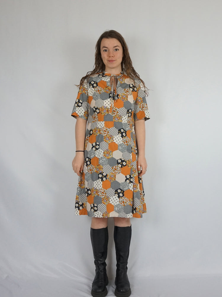 Floral Honeycomb Cotton Dress - M