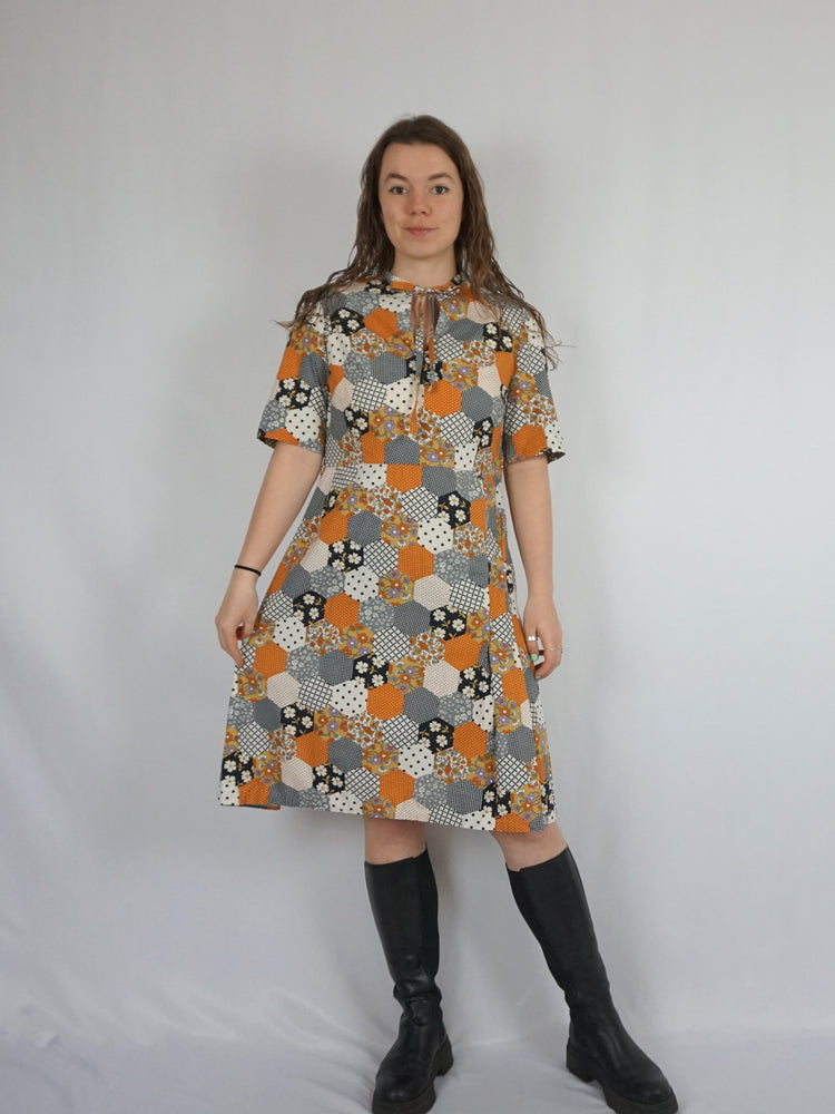 Floral Honeycomb Cotton Dress - M