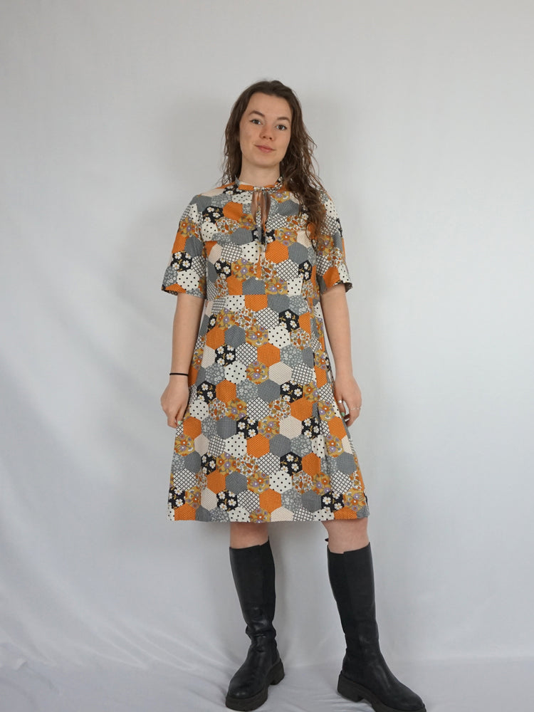 Floral Honeycomb Cotton Dress - M