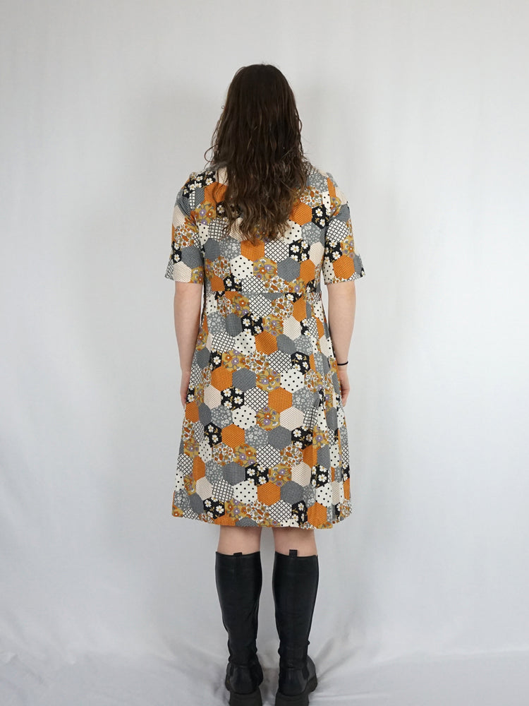 Floral Honeycomb Cotton Dress - M